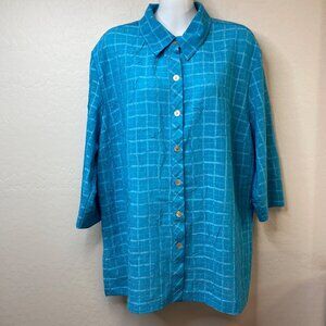 220 History Womens Turquoise Crinkle Button-Up Shirt Size Large